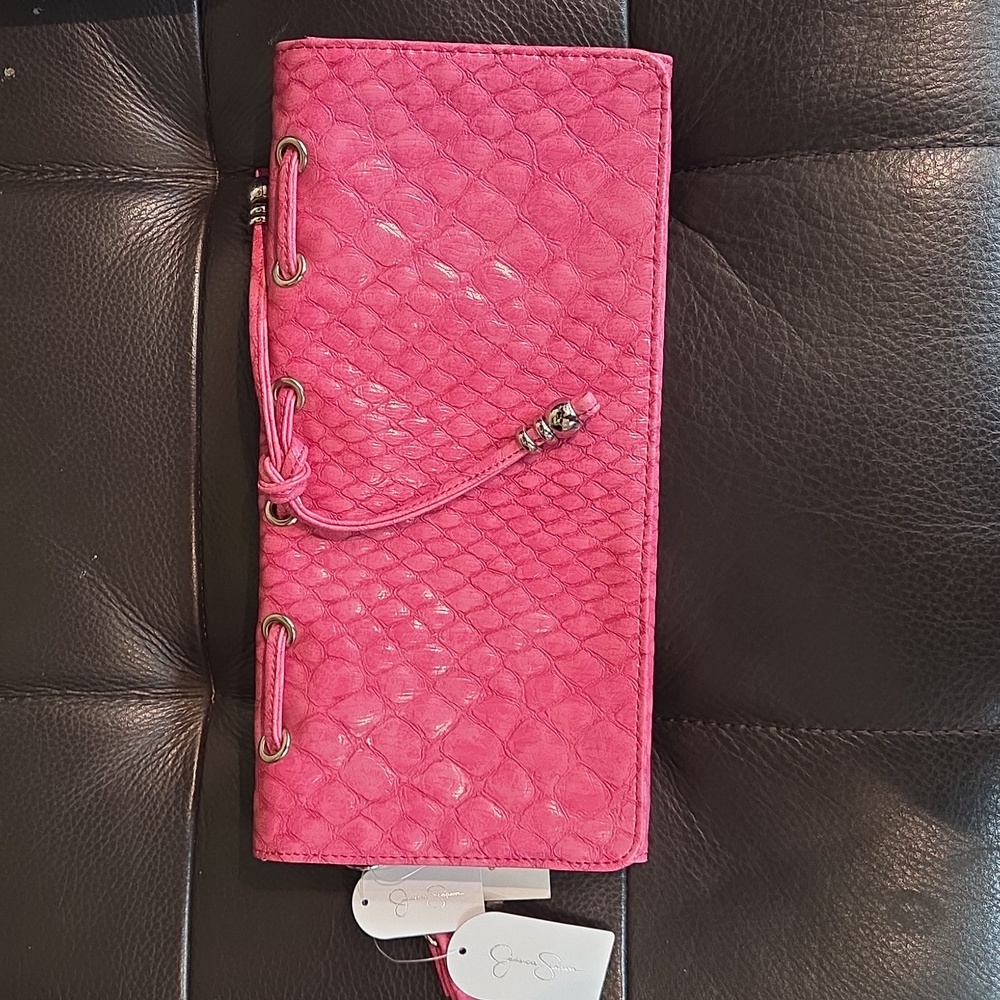 Jessica Simpson Pink Clutch with key chain and card case included